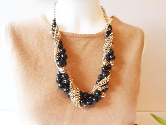 Vintage Black Gold Necklace, Multi-Strand Gold an… - image 4