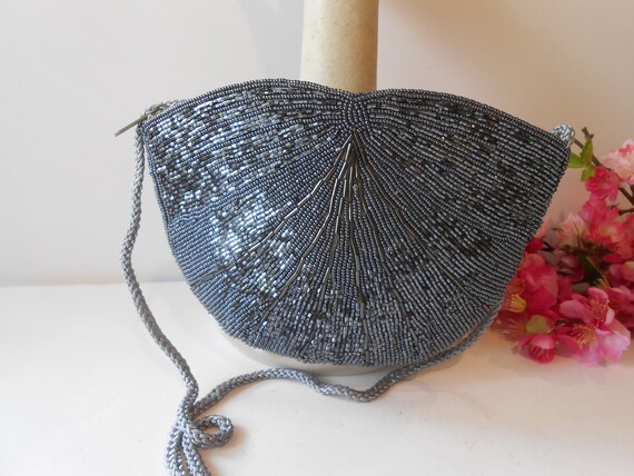 Grey beaded clutch bag hotsell