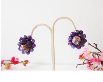 Vintage Purple Bead Earrings, Shades of Purple
