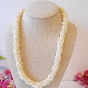 White Pearl Necklace, Ten Twisted Strand Bead Necklace, Jewelry Gift for Her, Elegant Pearls, Twisted Bead Pearl Necklace