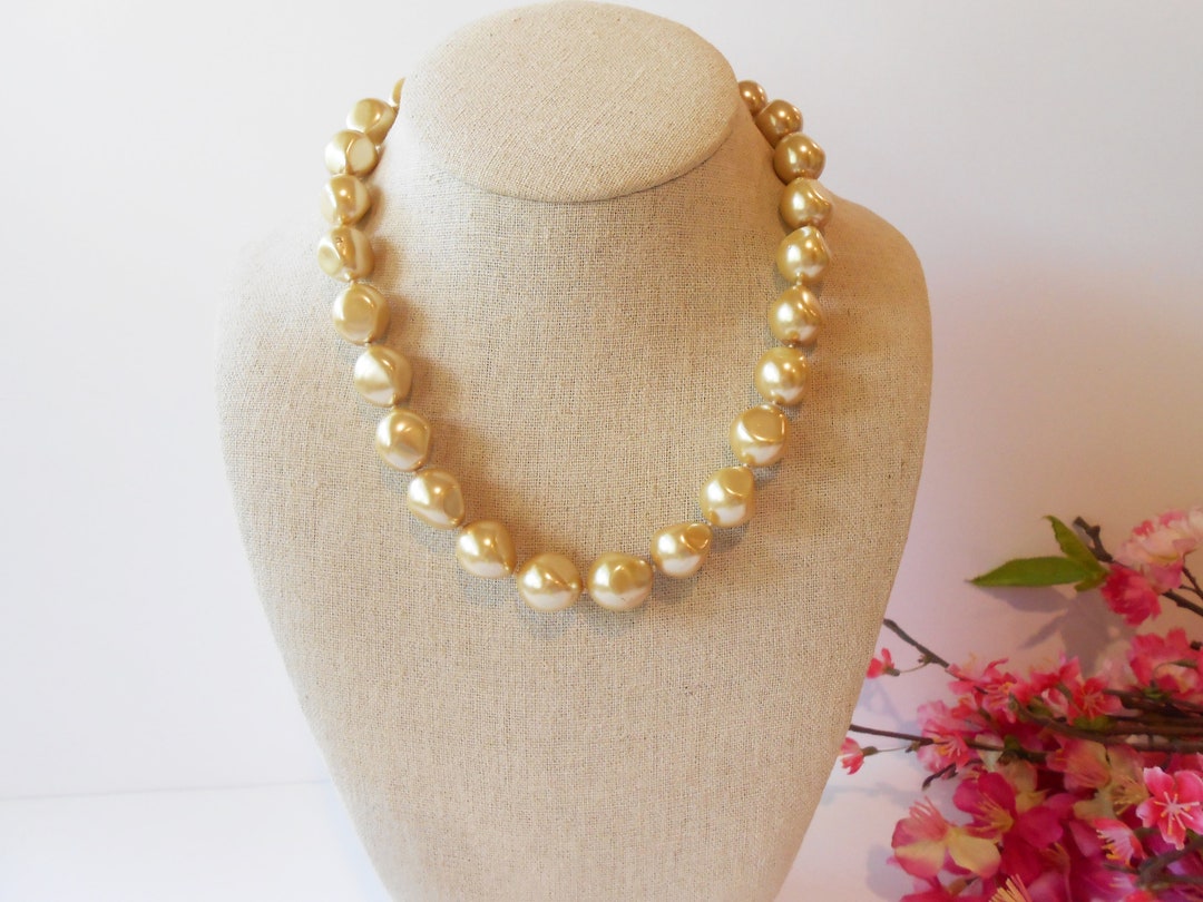 1 Beautiful Beaded Trim in 'Champagne' with bugle beads and pearls