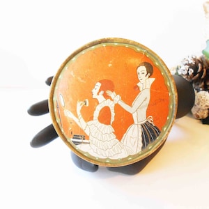 Original 1930er Jahre Puderdose von Richard Hudnut New York Paris, Drei Blumen Gesichtspuder, Eitelkeit Accessoire