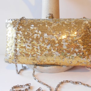 Gold Silver Sequin Minaudiere, Glitzy Clutch Bag, After Five Bag, Special Occasion, Mother Bride Purse, Holiday Handbag EB-0487