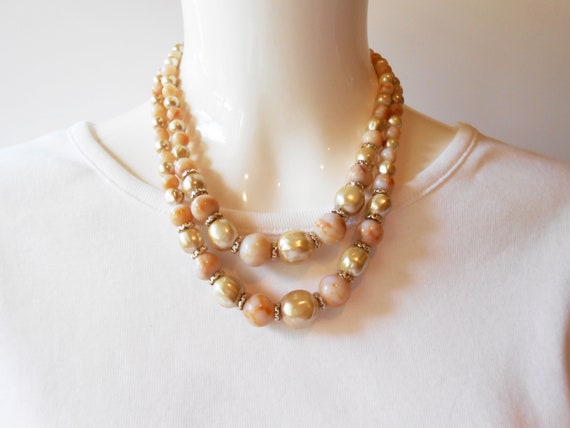 Pearl Bead Necklace, Pastel Marble Bead Accents, … - image 6