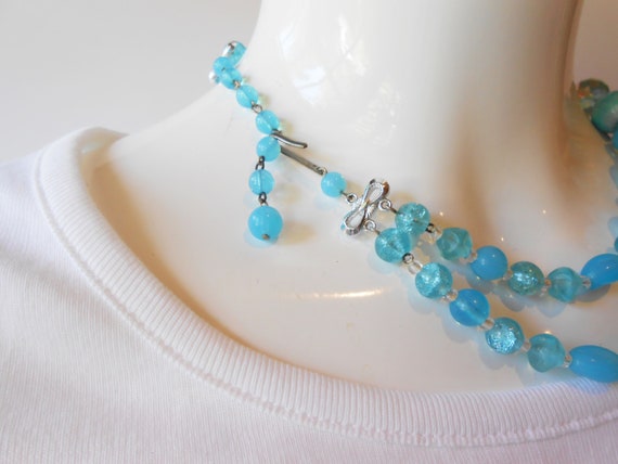 Vintage Aqua Bead Necklace, Glamorous Pearl Facet… - image 6