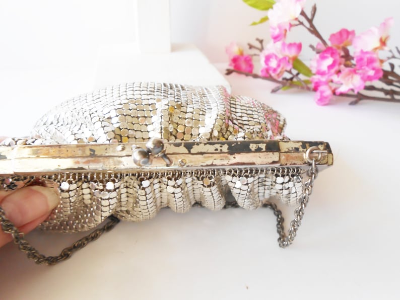 Wife Birthday Gift EB-0441 Special Occasion Bag Wedding Handbag Vintage Whiting Davis Silver Mesh Evening Bag