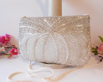 Silver Beaded Evening Bag: Cocktail Clutch, EB 0666