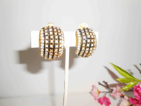 Vintage Rhinestone Earrings, Dome Top Clip On - image 3