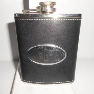 Vintage Black Leather Hip Flask, Bar Gift, Travel Accessory, Tailgate Accessory, Boyfriend Bar Gift, Men Holiday Gift