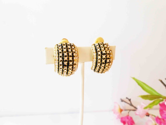 Vintage Rhinestone Earrings, Dome Top Clip On - image 10