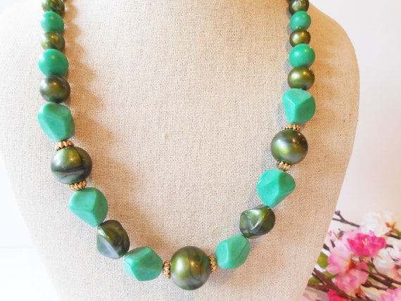 1950s Green Jewelry Set, Necklace Bracelet Set, G… - image 3