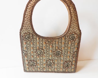 Vintage Beaded Evening Bag, Gold Bronze Beading EB-0351