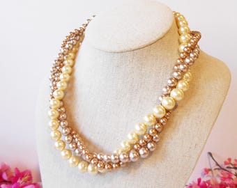 Vintage Brown Three Strand Pearl Necklace, Choker Length, - Etsy