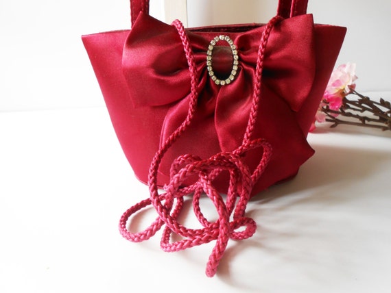 Vintage Red Evening Bag with Rhinestone Trim, Cri… - image 2