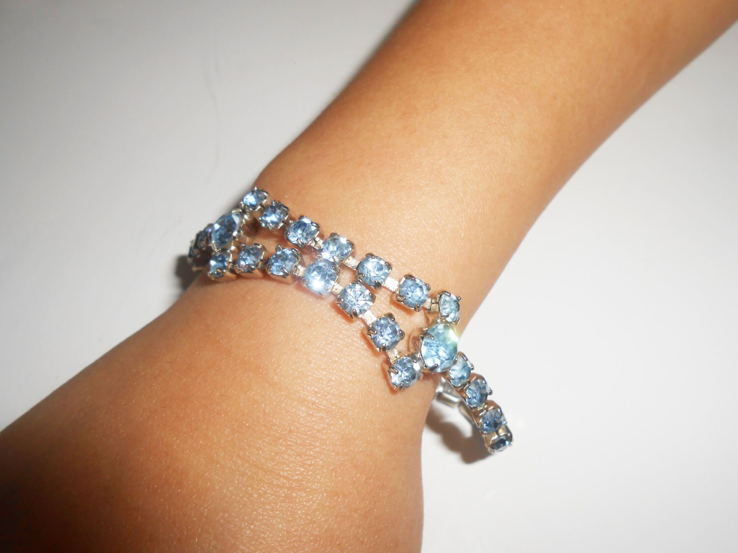 Vintage 1950's Blue Rhinestone Bracelet, Something Blue for
