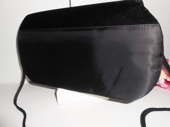 Black Velvet Satin Evening Bag, Vintage Velvet Pu… - image 3