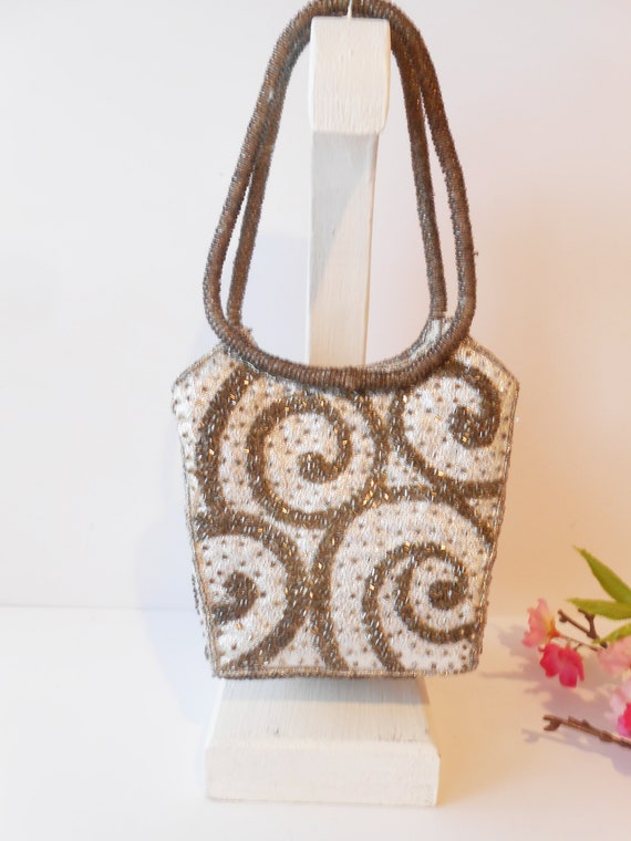 Dazzling Silver and Grey Beaded Handbag, Sparkly … - image 4