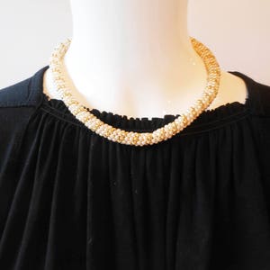 Vintage Pearl Choker Necklace, Gold Bead Rope, 16.5 Inch image 5