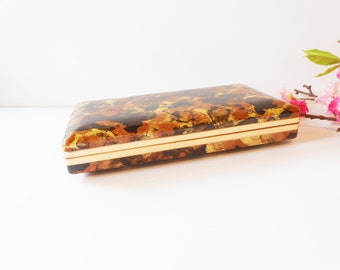 Vintage 70s Mele Jewelry Case, Gold Copper Black Jewelry Box