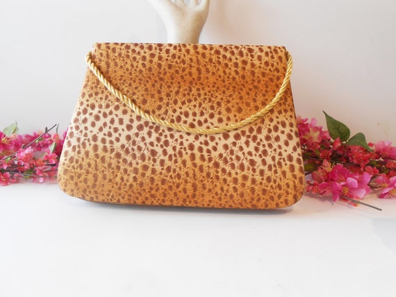 Leopard Cheetah Handbag, Animal Print, Beige Brow… - image 2