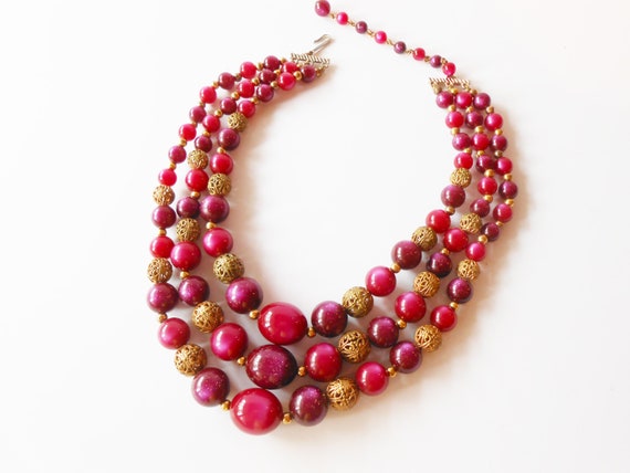 Vintage Plum Gold Bead Necklace, Jewel Tone Neckl… - image 10