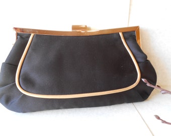 Black Evening Bag, Vintage Purse, Black and Gold, Black Clutch Bag, Clutch Handbag, Classic Style EB-0125
