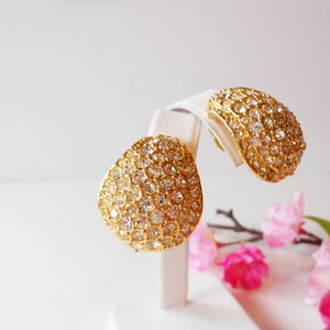 Vintage Rhinestone Clip On Earrings, Rhinestone Wedding Earrings, Sparkly Cocktail Jewelry,