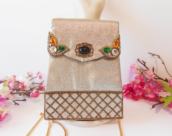 Beaded Evening Bag, Gold Metallic Handbag EB-0351