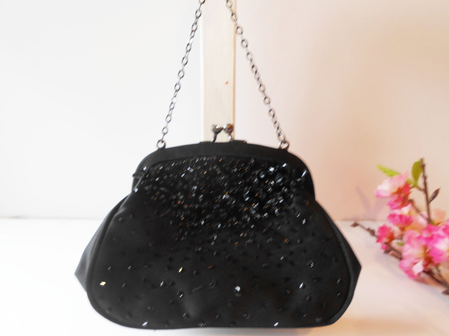 Vintage Black Evening Bag Vintage Beaded Bag Sparkly Etsy
