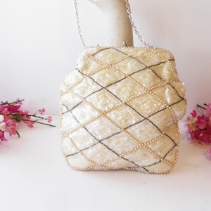 White Beaded Wedding Purse, Beaded Bridal Clutch Bag, Brides Purse, White Evening Bag EB-0722