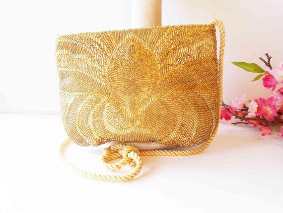 Vintage Gold Beaded Clutch Bag, Sparkly Gold Even… - image 3