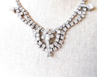 Vintage Rhinestone Necklace, Formal or Wedding Necklace