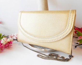 Vintage Gold Taffeta Clutch Bag, Rhinestone Accents EB-0459