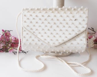 White Beaded Bridal Clutch, Taffeta Evening Bag EB-0732