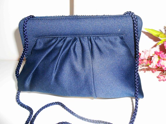 Vintage Blue Beaded Handbag, Blue Bead Clutch Pur… - image 6