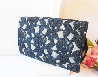 Vintage Black Lace Clutch Evening Bag, Glam Black Lace Bag, Special Occasion Bag, Romantic Lace Handbag EB-0237