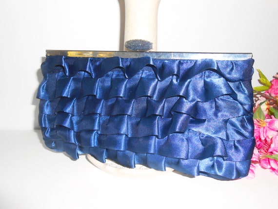 Blue Taffeta Evening Bag, Blue Clutch Handbag, Ev… - image 6