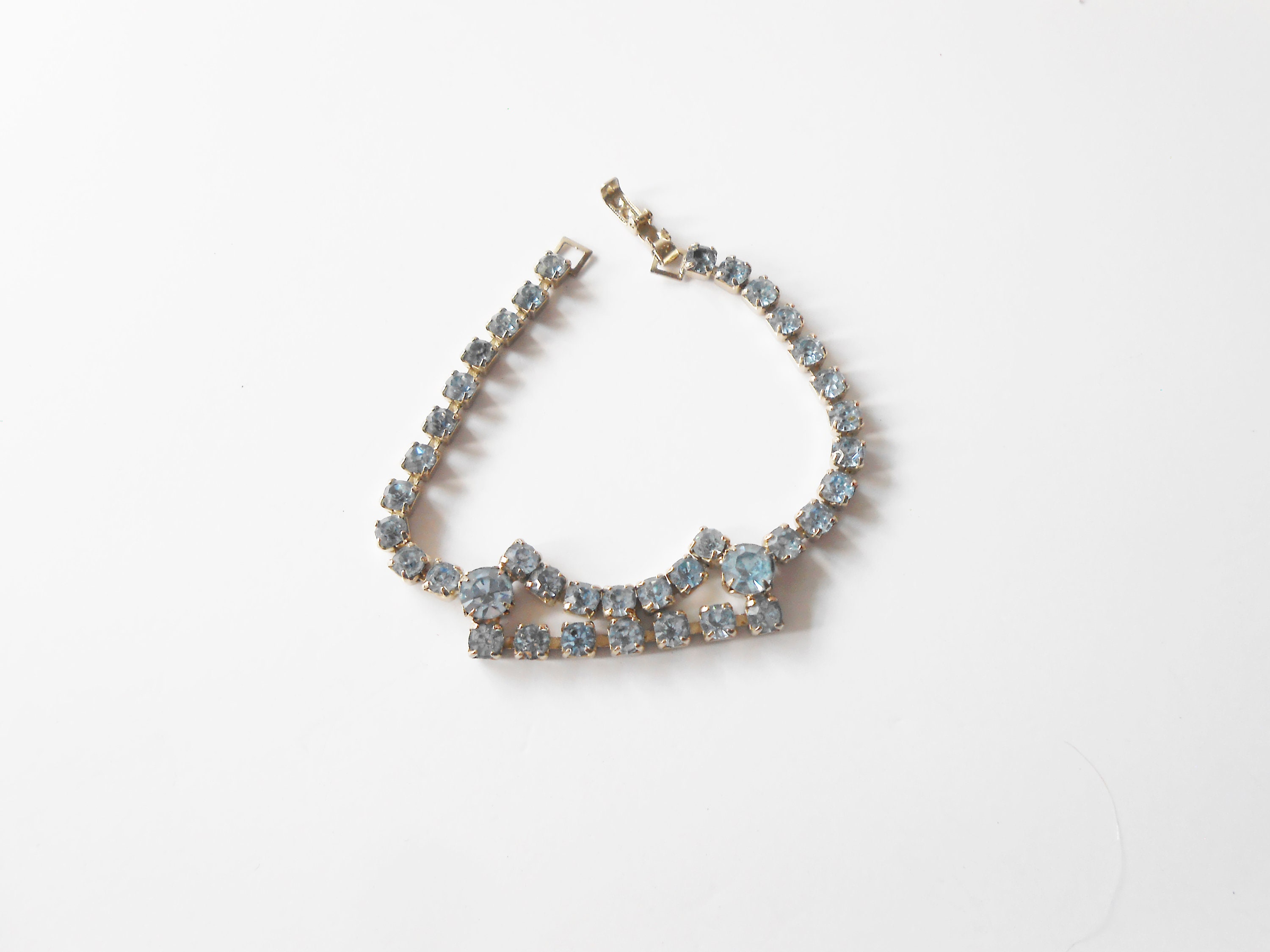 Vintage Jewelry Blue Rhinestone Bracelet, 1950s Mid Century