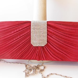 Crimson Red Evening Bag, Red Clutch, Rhinestone Accents, Cocktail Purse, Mother Bride Purse, Special Occasion EB-0725