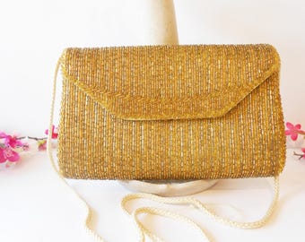 Gold Beaded Evening Bag, Walborg Clutch Bag EB=0669