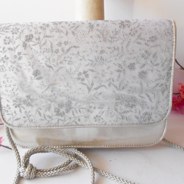 Silver Beaded Evening Bag, Sparkly Silver Clutch Bag, Cocktail Purse, Mother Bride Purse, Formal Clutch Bag EB-0756