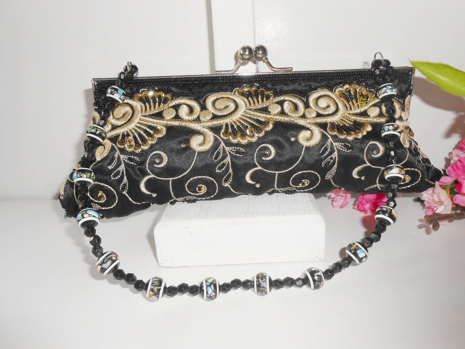 Vintage Black Evening Bag With Embroidery and Beads Glamorous Etsy