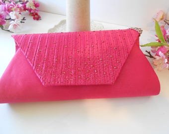 Bright Pink Evening Bag, Beaded Clutch Bag EB-0615