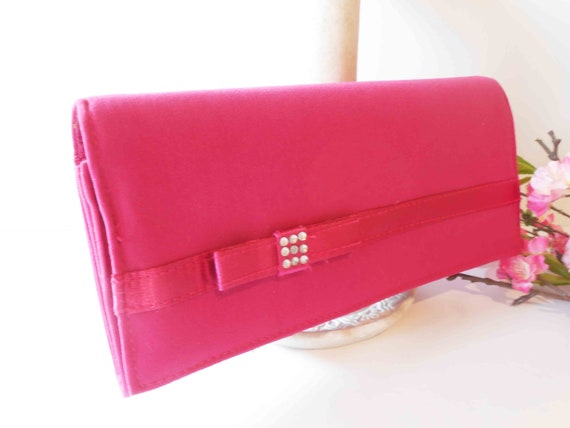 Raspberry Taffeta Clutch Evening Bag, Vintage Ras… - image 10