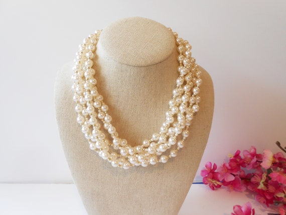 12 Strand Antique Diamond Pearl Necklace - Pearl & Clasp