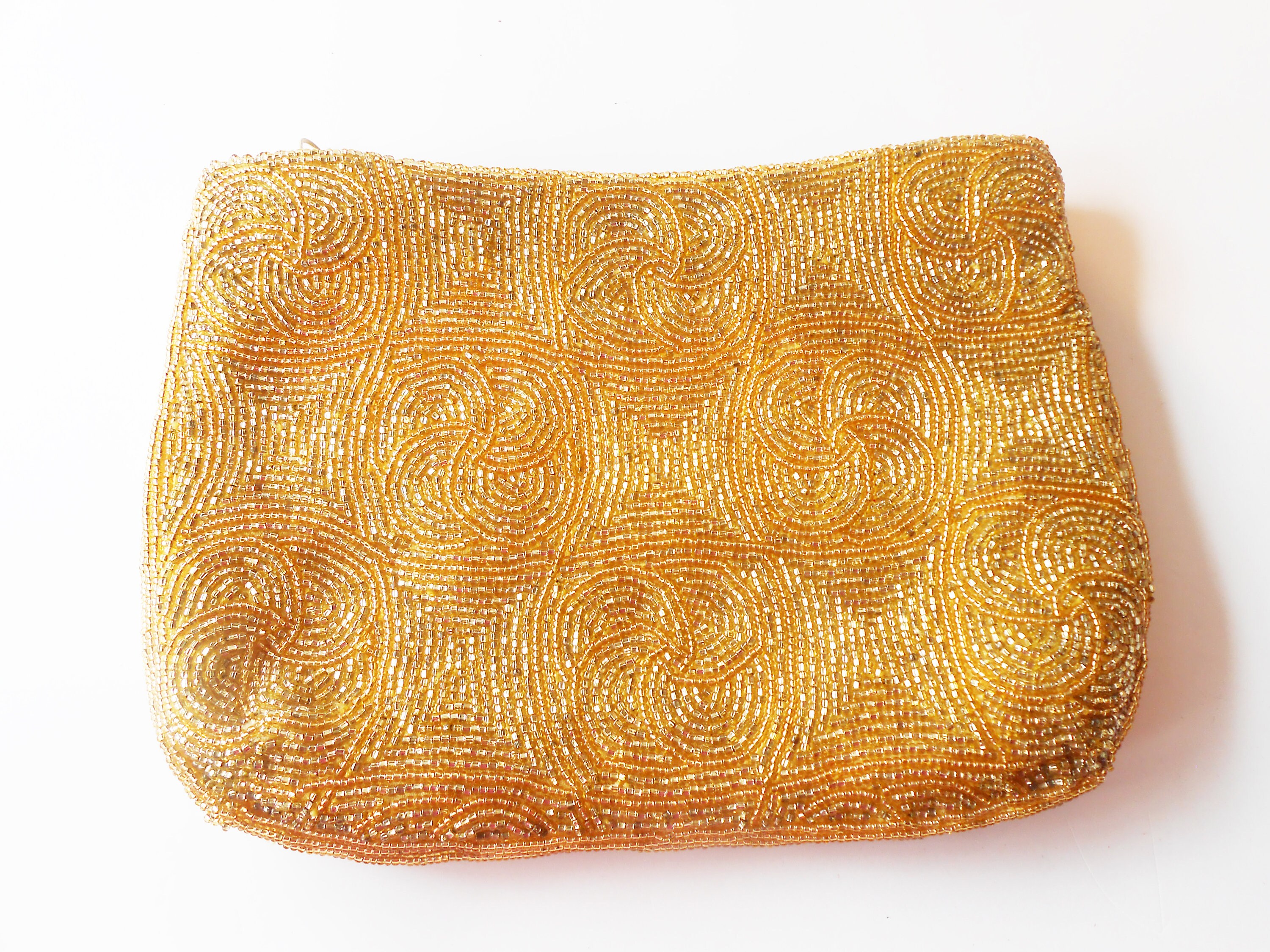 gold beaded evening bag