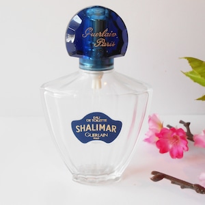 Vintage Shalimar Perfume Bottle, Guerlain Paris, Baccarat Bottle, Blue Fan Shape Top, Gift for Mom