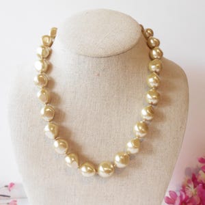 Vintage Champagne Pearl Necklace: Hand-Knotted Baroque Bead Strand