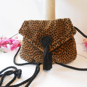 Vintage Leopard Print Handbag, Petite Velvet Bag, Party Bag, Gift for Her, Cocktail Purse, Fun Handbag, After Five Purse EB-0740