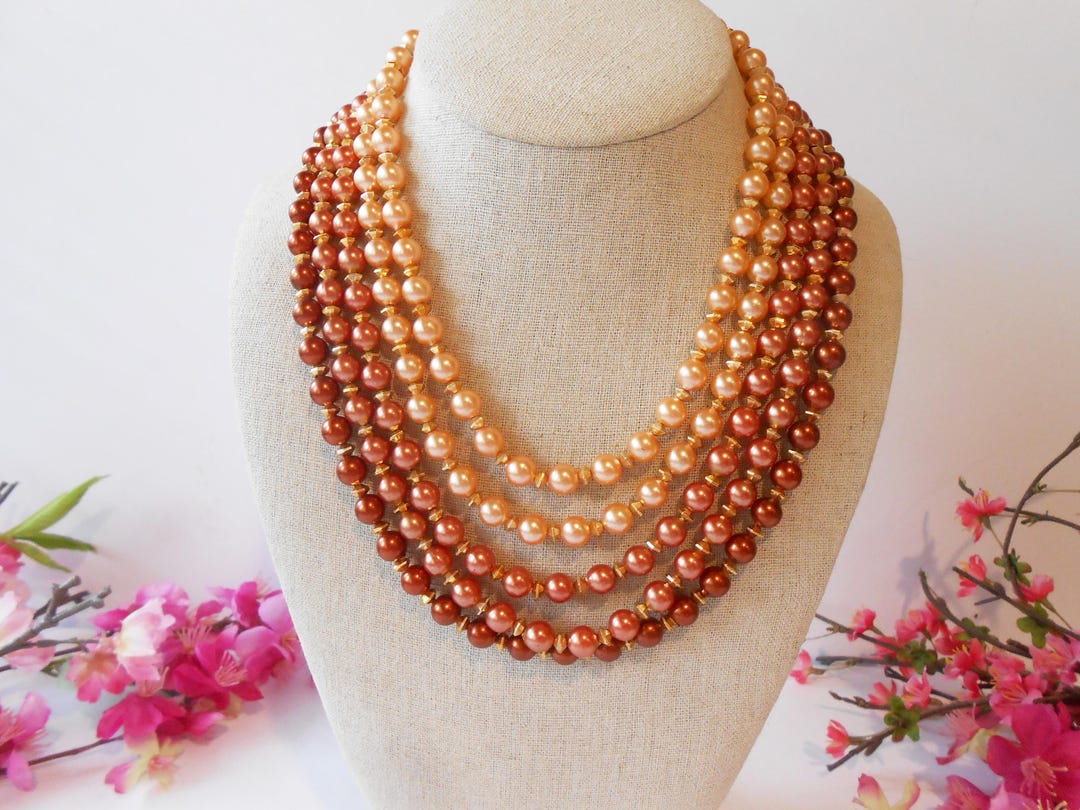 1950s Pearl Necklace, Shades of Brown, Autumn Jewelry, Fall